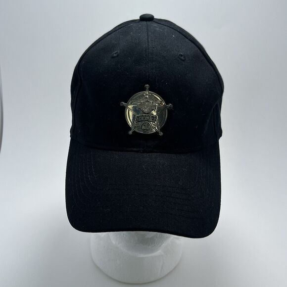 Vtg Harley Davidson Motorcycles Sheriff Badge Black Baseball Cap Hat Strapback - Picture 1 of 5